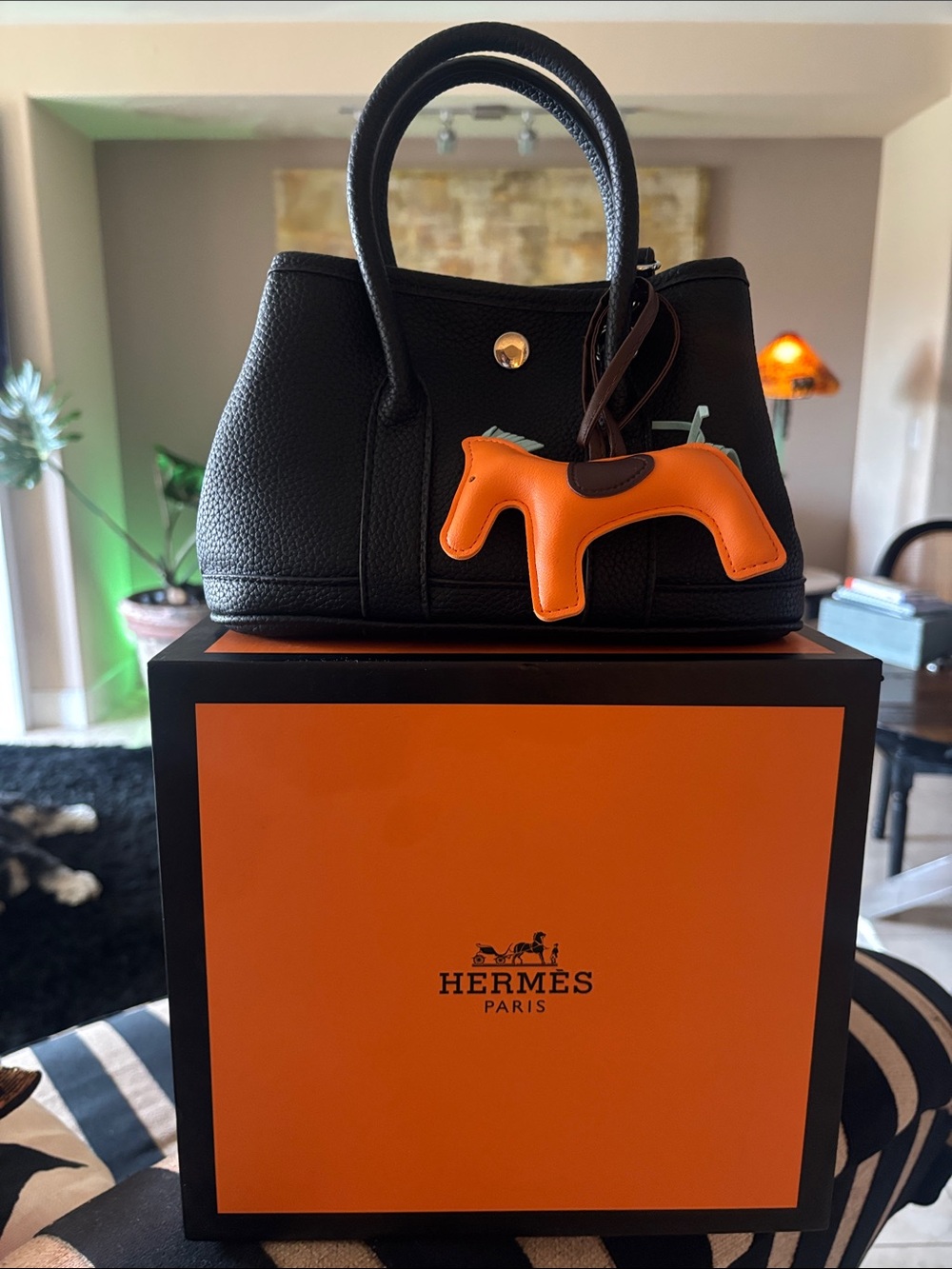 Garden party “ mini crossbody / shoulder  Leather bag with iconic horse charm .